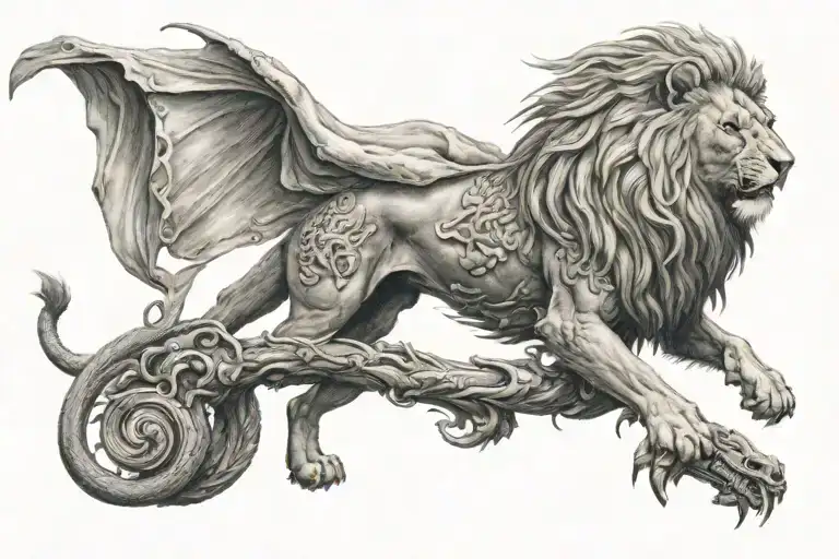 Lion On Dragon Flying