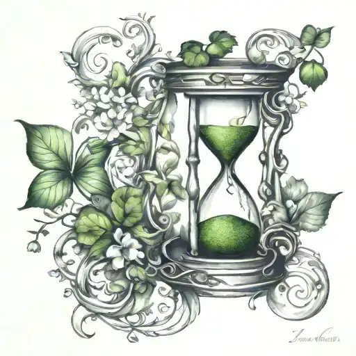 Hourglass With Vines Wrapping And Four Leaf Clover