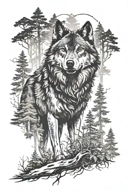 Big Black Wolf In The Forest