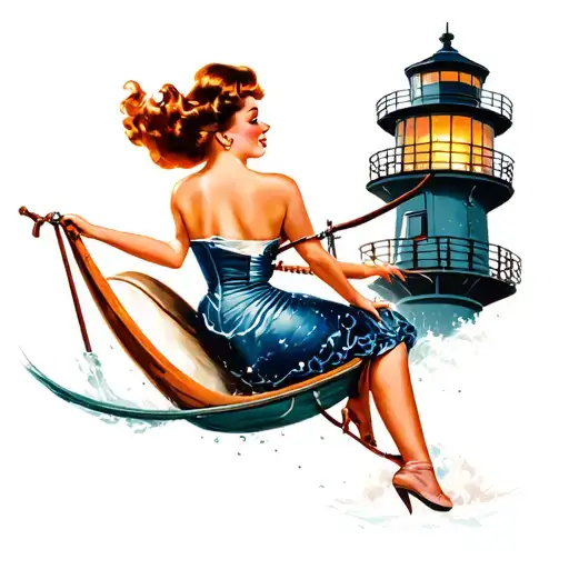 50'S Pinup Girl Riding A Lighthouse