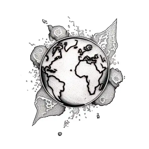 Combination Earth With Land And Water Animals And Elements Black