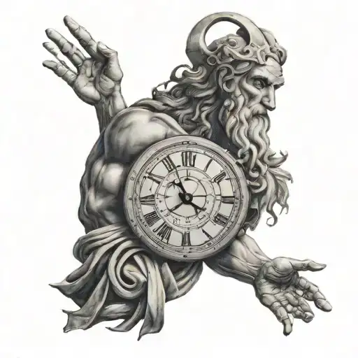 Chronos Greek God In Front Of Clock