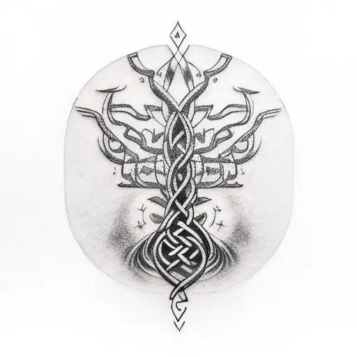 Tree Trunk And Viking Symbols