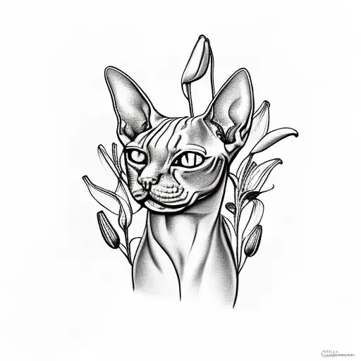 Sphynx Cat With Lillies