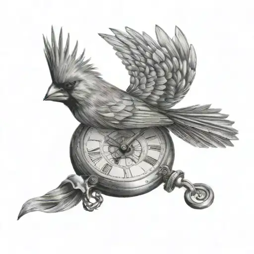 Flying Cardinal Holding Pocket Watch
