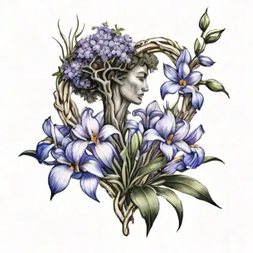 Willow Tree Surrounded By Iris Flowers Inside A Love Heart