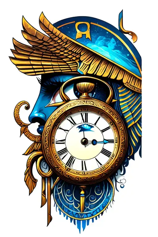 Good And Darkness With Clock And Eye Of Horus