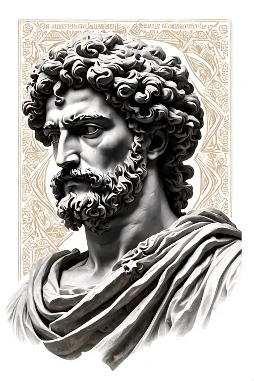 Portrait Of Marcus Aurelius In Front Of Ancient Roman Patterns