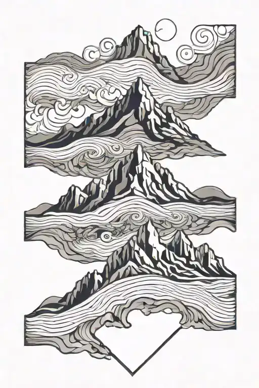 Initials Gah And Hmh Incorporated Into A Geometric Mountain Range And Ocean Waves Design
