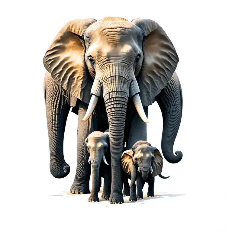 Elephant Family With 4 Kids