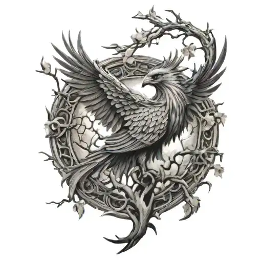 Phoenix Bird Inside A Tree Of Life