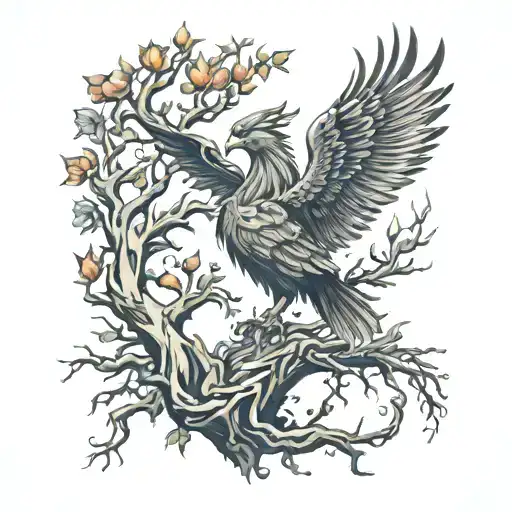 Phoenix Bird Inside A Tree Of Life