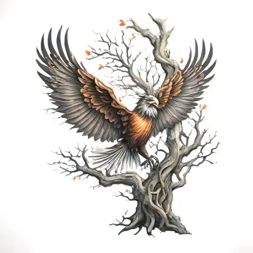 Phoenix Bird Inside A Tree Of Life