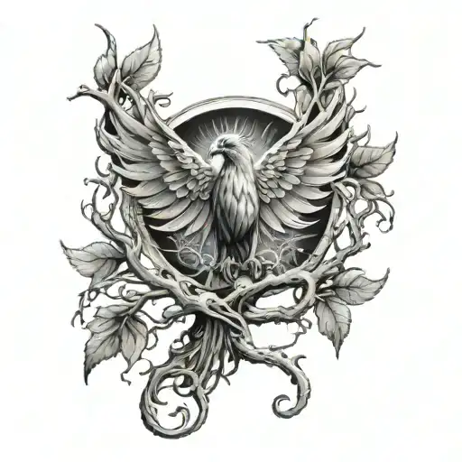 Phoenix Bird Inside A Tree Of Life
