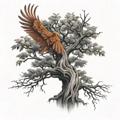 Phoenix Bird Inside A Tree Of Life