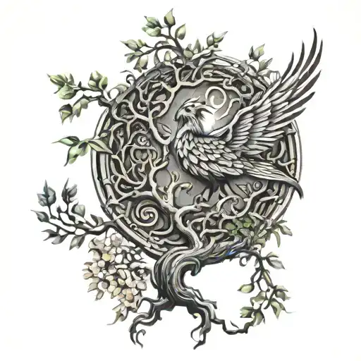 Phoenix Bird Inside A Tree Of Life