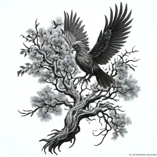 Phoenix Bird Inside A Tree Of Life