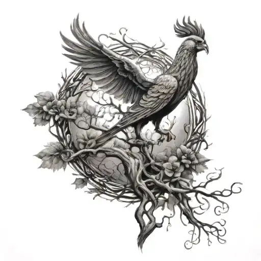 Phoenix Bird Inside A Tree Of Life