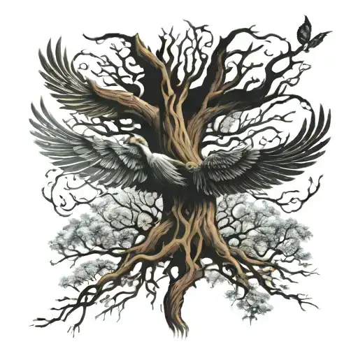Phoenix Bird Inside A Tree Of Life