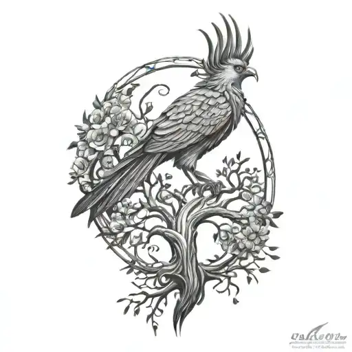 Phoenix Bird Inside A Tree Of Life