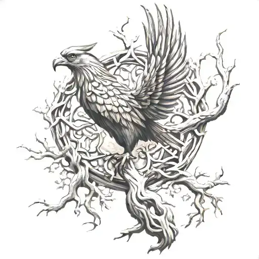 Phoenix Bird Inside A Tree Of Life