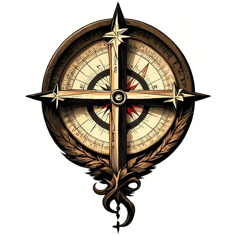A Cross With A Compass In The Center Of It With The Coordinates