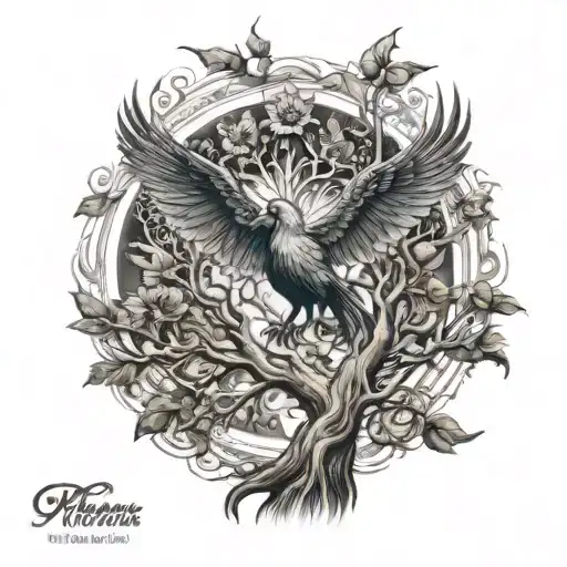 Phoenix Bird Inside A Tree Of Life