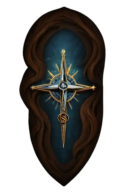 Cross With A Compass In The Center Of It In Color