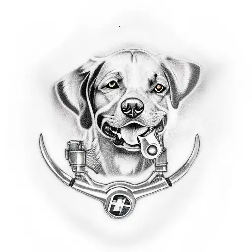 A Realistic Portrait Of A Hunting Dog With A Car Engine Incorporated Into The Design