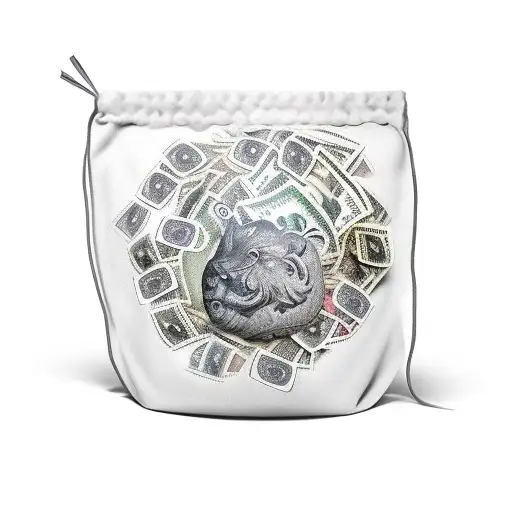 A Vintage Money Bag Overflowing With Coins And Bills