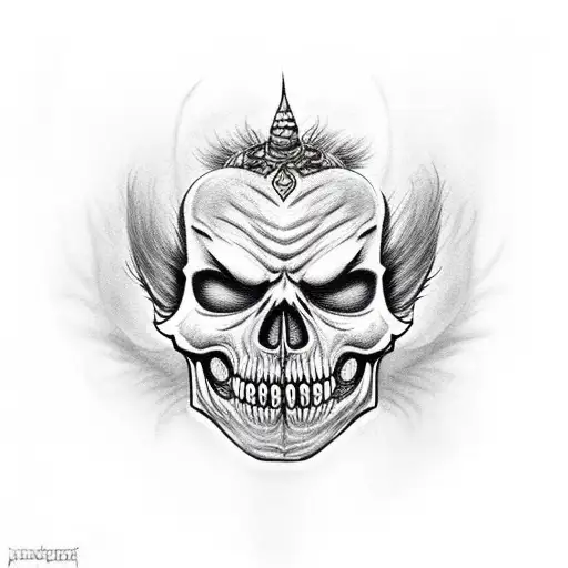 Ah Puch Wearing An Troll Mask And Holding A Human Skeleton In Its Hand