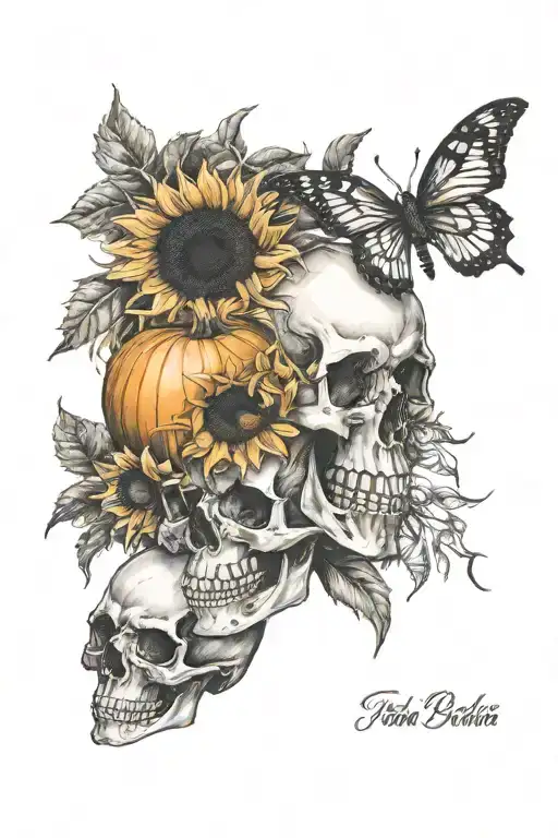 Sunflowers And Pumpkins Skeletons Orange Black Purple