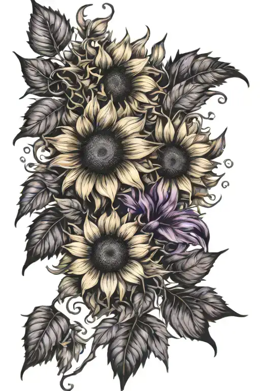 Sunflowers Pumpkins Autumn Leaves Blowing Orange Purple Black