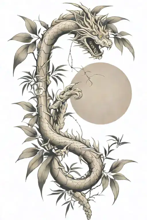 Simple Thin Bamboo Sticks With A Traditional Japanese Dragon Flying Up