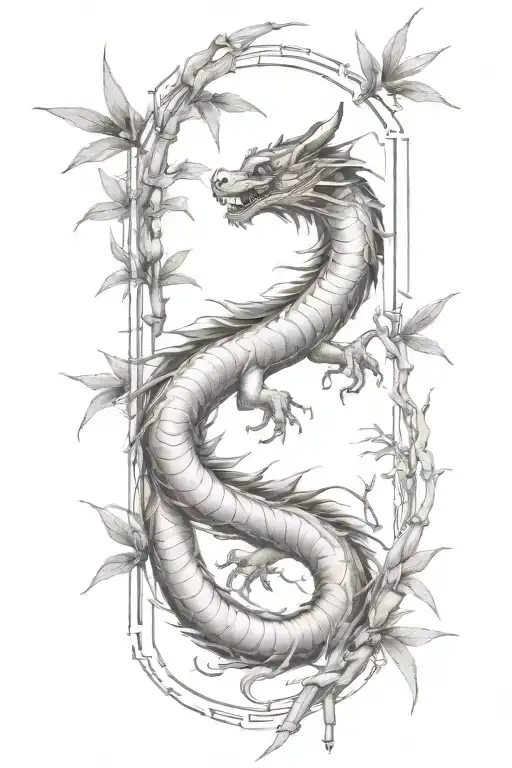 Simple Thin Bamboo Sticks With A Traditional Japanese Dragon Flying Up