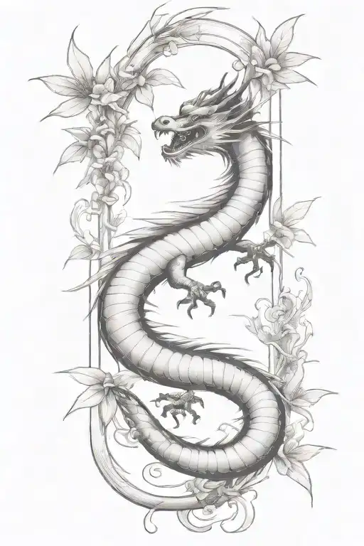 Simple Thin Bamboo Sticks With A Traditional Japanese Dragon Flying Up
