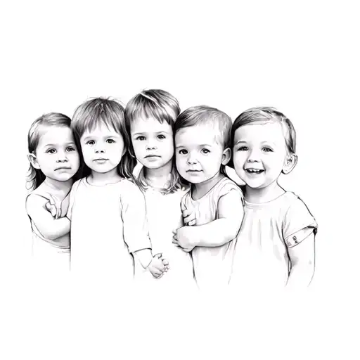 A Group Of Children In A Black And White Photo