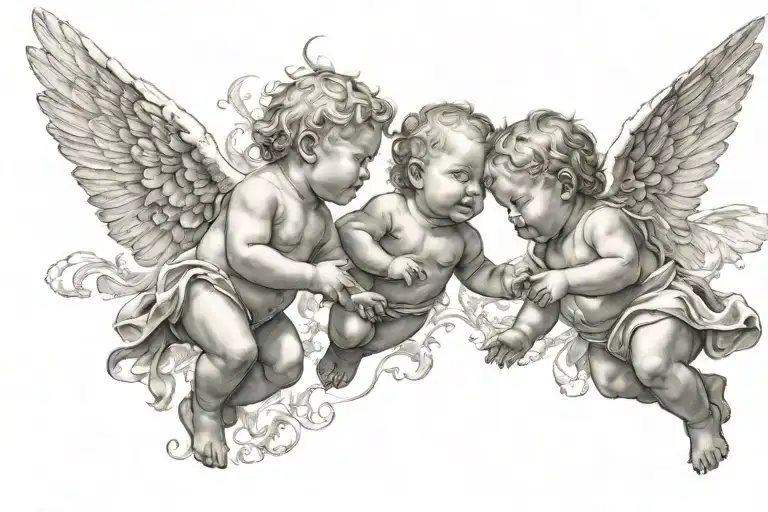 Two Baby Angels Flying Toward Each Other