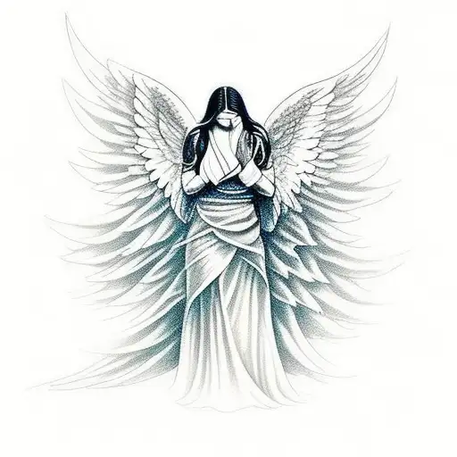 Beautiful Angel Woman Praying In Flight