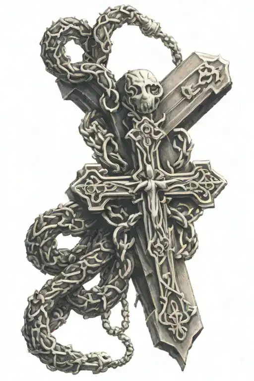 Rosary Pray Hands With Large Cross With A Snake Around The Cross