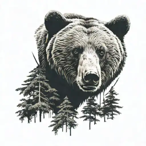Half A Bear's Face In The Forest