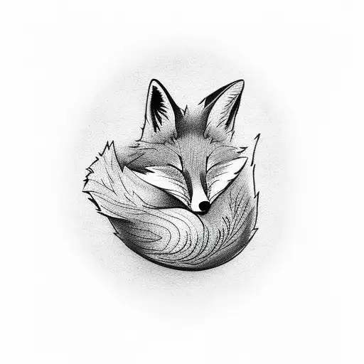 A Cute Sleeping Fox Curled Up In A Ball
