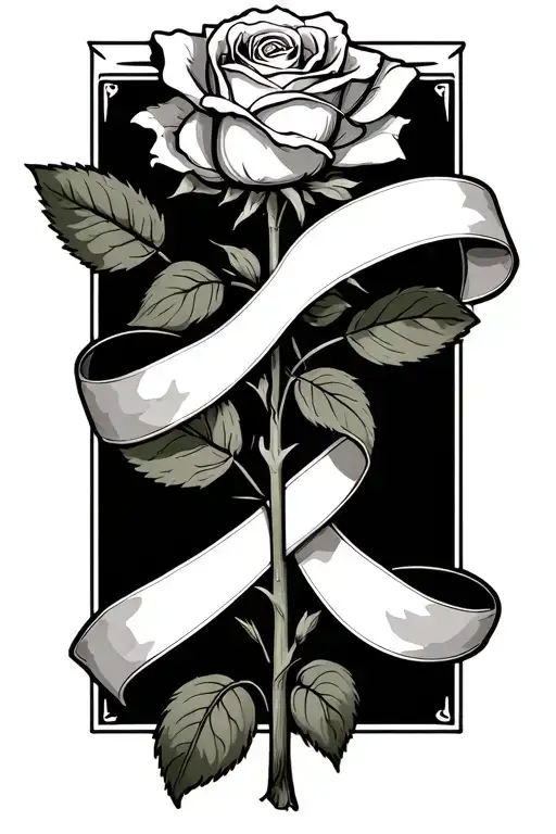 Ribbon For 3 Names Wrapped Around The Stem Of A Rose