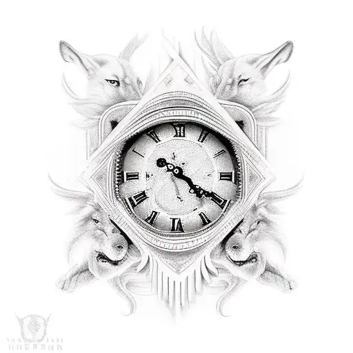 Clock With Roman Numerals And Wolf