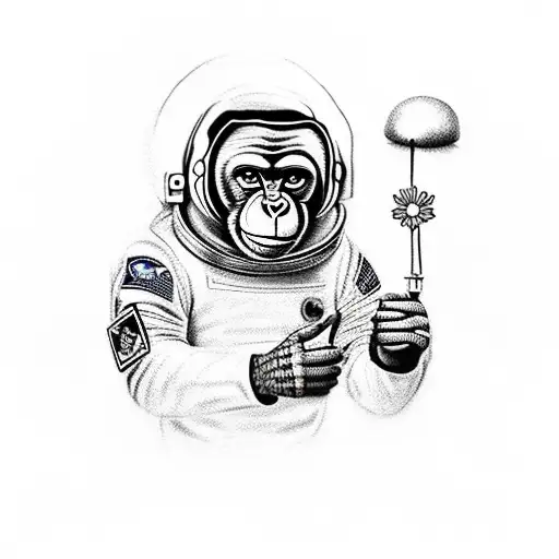 Monkey Smoking Weed In An Astronaut Suit And Holding A Flower