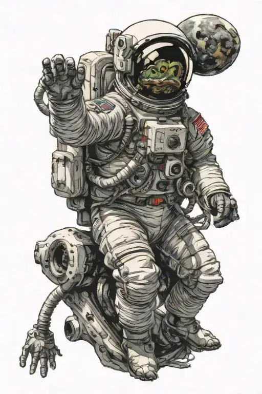 Astronaut Floating In Space Holding A Frog