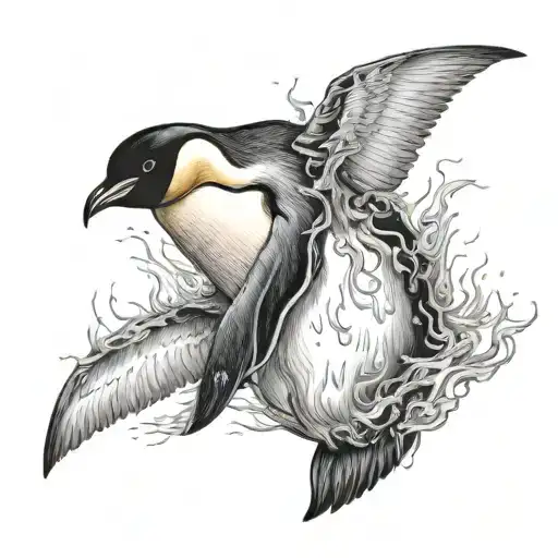 Emperor Penguin Engulfed In Flames