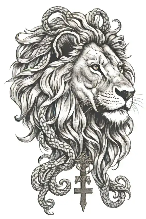 Lion Head With Cross Snake Under It Greek Style