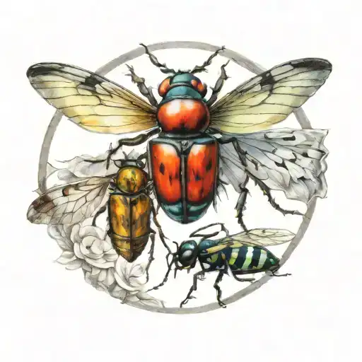 4 Insects In Color On The Arm Band