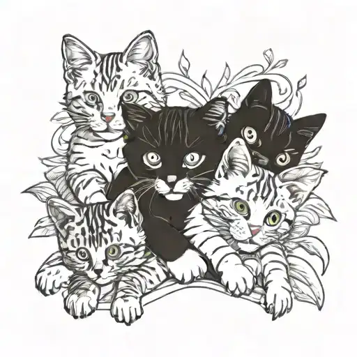 Paws Of 4 Baby Cats With Their Mother